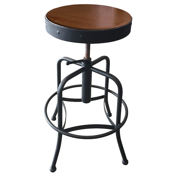 Adjustable Stool, Black Wrinkle, Med Distressed Hardwood Seat
